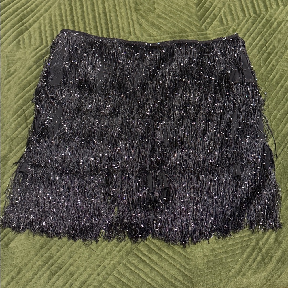 SHEIN Black Fringe Skirt